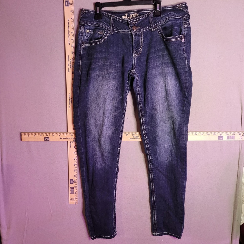 WallFlower Luscious Curvy Skinny Jeans Dark Wash Thick Stitch Size 11 RN120246